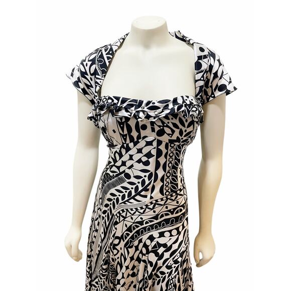 Nina Austin Silk Beaded Abstract Black and White Dress Large - Picture 2 of 16